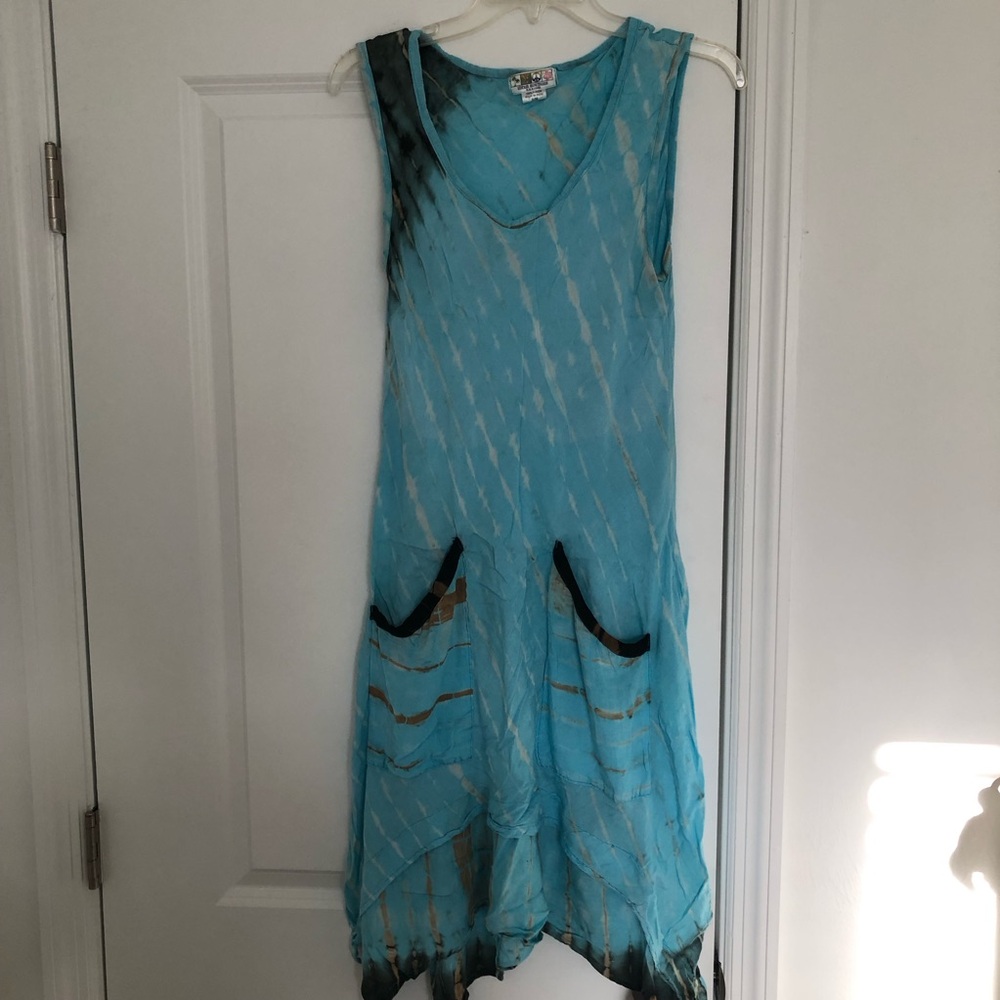 India Boutique Turquoise Sleeveless Tie Dye Dress with Pockets